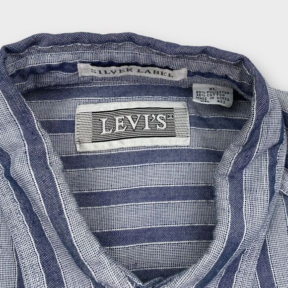 VINTAGE 70s Levis Shirt Mens Extra Large Blue Striped Silver Label Big E Western - Picture 9 of 16
